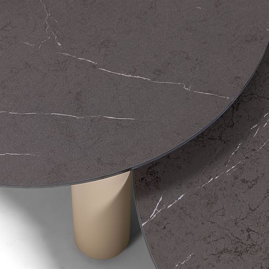 Canapea de colț pentru grădină cu 2 mese Santa Ana, aluminiu, bej, decor marmură, forme rotunjite