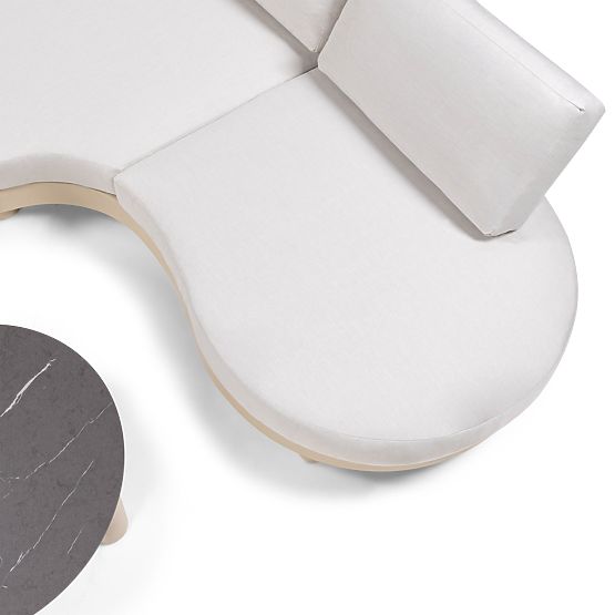 Canapea de colț pentru grădină cu 2 mese Santa Ana, aluminiu, bej, decor marmură, forme rotunjite