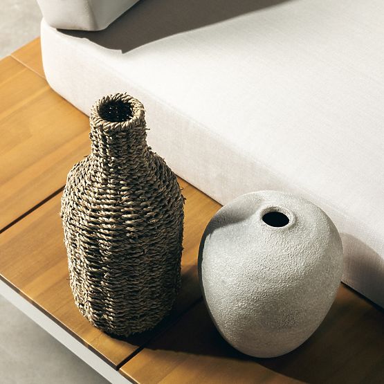 Canapea de colț pentru grădină cu măsuță Porticato, lemn de salcâm FSC, aspect de tec, bej deschis