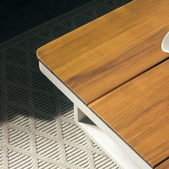 Canapea de colț pentru grădină cu măsuță Porticato, lemn de salcâm FSC, aspect de tec, bej deschis