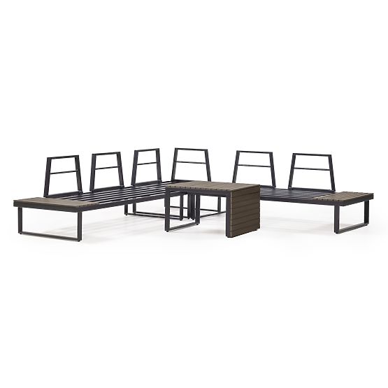 Canapea de colț pentru grădină cu măsuță Valongo, polywood, spun-poly, gri deschis/antracit