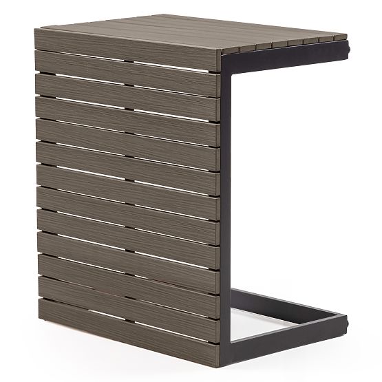 Canapea de colț pentru grădină cu măsuță Valongo, polywood, spun-poly, gri deschis/antracit