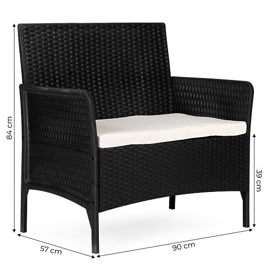 Canapea de grădină cu două locuri cu pernă pentru balcon, terasă, grădină, negru MultiGarden