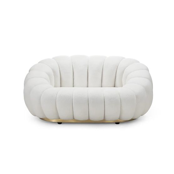 Canapea dublă Firenze albă, boucle, forme rotunjite