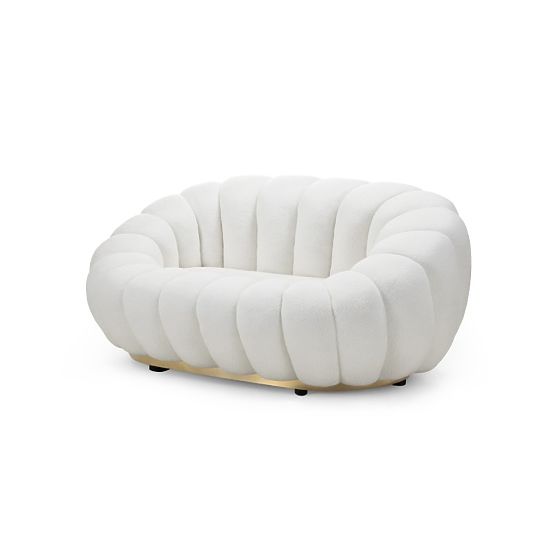 Canapea dublă Firenze albă, boucle, forme rotunjite