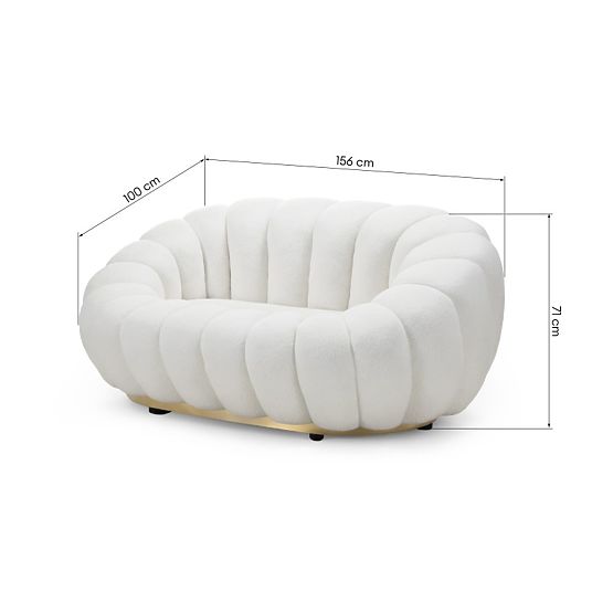 Canapea dublă Firenze albă, boucle, forme rotunjite