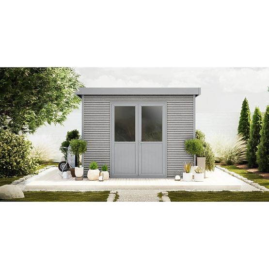 Căsuță de grădină Ardena 3x3 m 9 m², gri închis, lemn compozit, aluminiu, montaj ușor