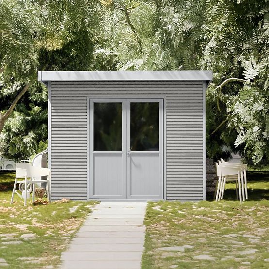 Căsuță de grădină Ardena 3x3 m 9 m², gri închis, lemn compozit, aluminiu, montaj ușor