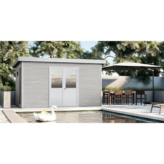Căsuță de grădină Ardena 4x3 m 12 m², gri închis, lemn compozit, aluminiu, montaj ușor