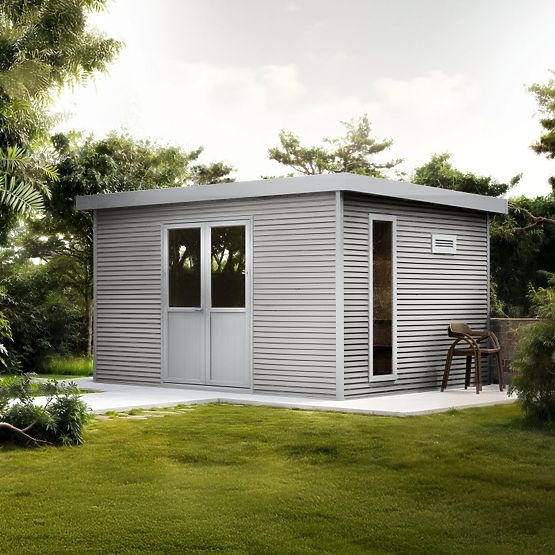Căsuță de grădină Ardena 4x3 m 12 m², gri închis, lemn compozit, aluminiu, montaj ușor