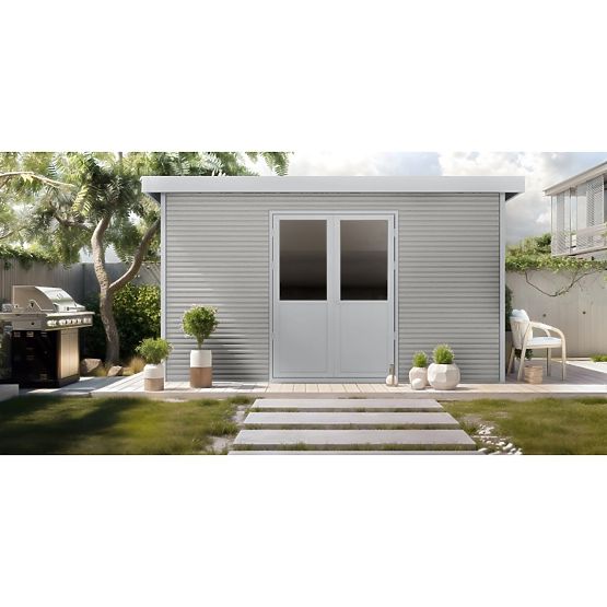 Căsuță de grădină Ardena 4x3 m 12 m², gri închis, lemn compozit, aluminiu, montaj ușor