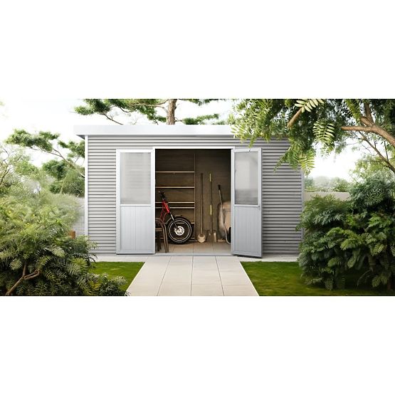 Căsuță de grădină Ardena 4x3 m 12 m², gri închis, lemn compozit, aluminiu, montaj ușor