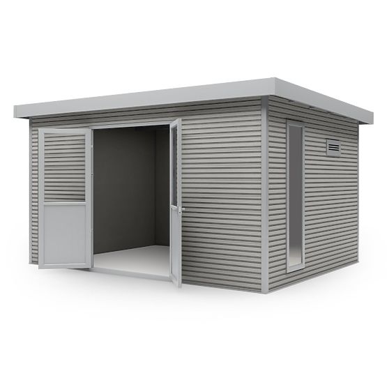 Căsuță de grădină Ardena 4x3 m 12 m², gri închis, lemn compozit, aluminiu, montaj ușor