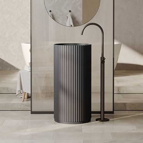 Chiuvetă independentă Ciriola, compozit, 45x90 cm, gri închis, canelată