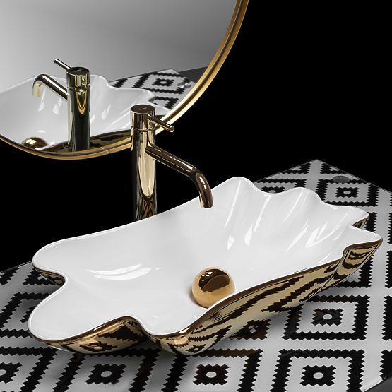 Chiuvetă REA Sea Infinity Gold/Alb + Dop