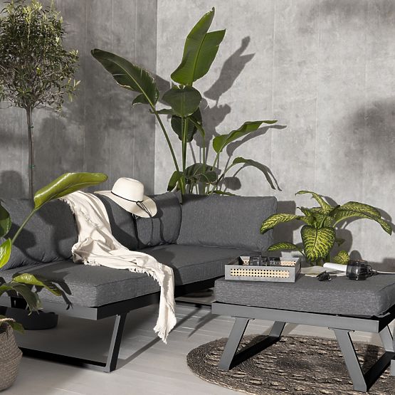 Colțar de grădină cu măsuță Lafoole Lunge, spun-poly, gri închis