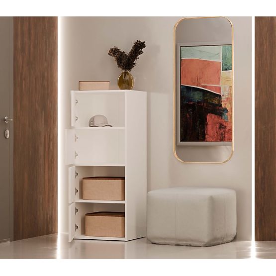 Comodă ALMA ALBĂ Dulap 4 Uși 4 Rafturi