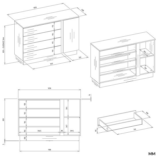 Comodă AMBER 1D4S Dulap 1 Ușă 4 Sertare pentru Dormitor Livingroom CAȘMIR Bej