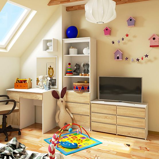 COMODĂ CL100 6SZ PK ALBĂ / DUB SONOMA