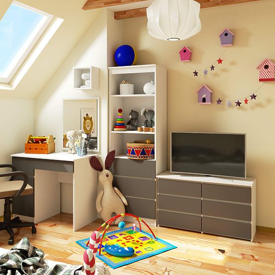 COMODĂ CL100 6SZ PK ALBĂ / GRI