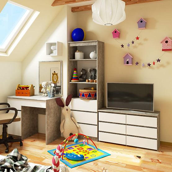 COMODĂ CL100 6SZ PK BETON / ALB