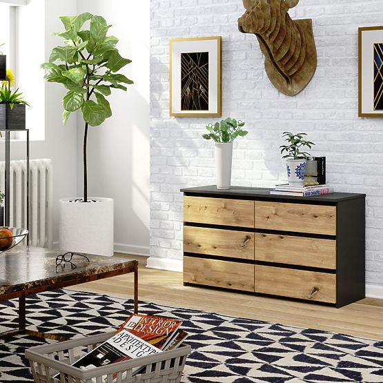 COMODĂ CL100 6SZ PK GRI / STEJAR ARTISAN