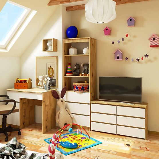 COMODĂ CL100 6SZ PK STEJAR ARTISAN / ALB