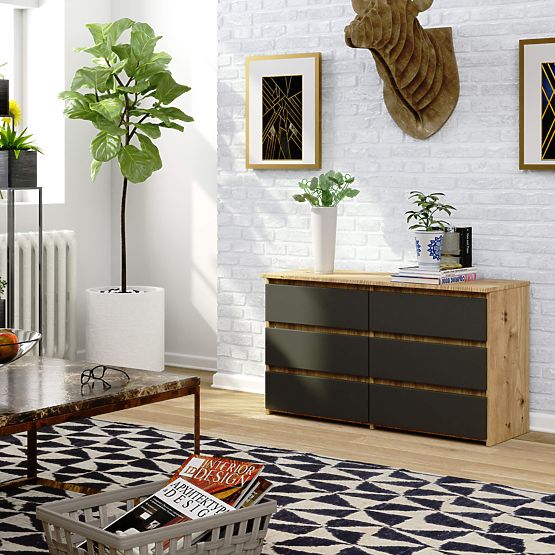 COMODĂ CL100 6SZ PK STEJAR ARTISAN / GRI