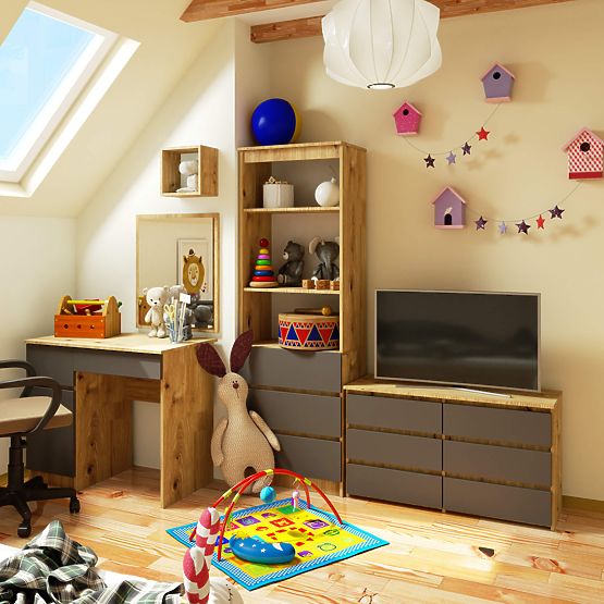 COMODĂ CL100 6SZ PK STEJAR ARTISAN / GRI