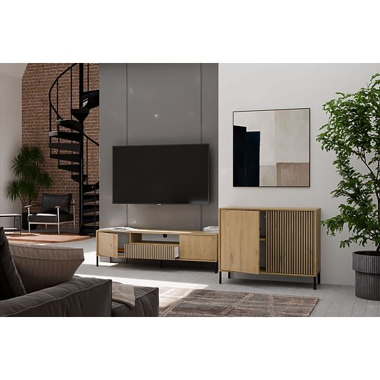 Comodă cu fațadă canelată Dulap KAMARO 2D Slim / Neted DUB ARTISAN Lamely