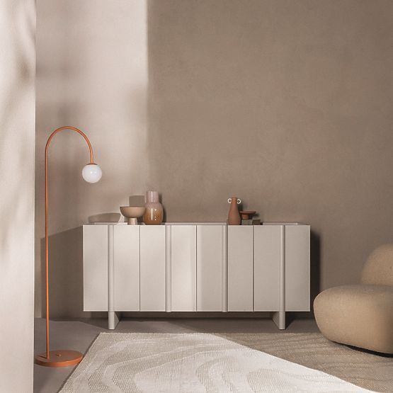 Comodă cu patru uși Moss, nuanță cașmir, cu margini rotunjite