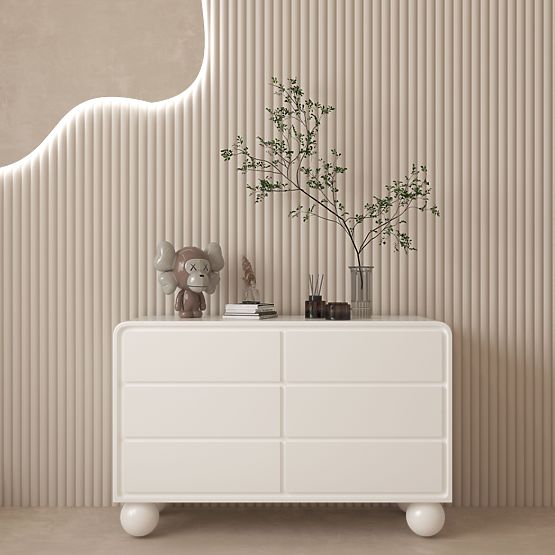 Comodă cu sertare Lauria 130 cm, albă, rotunjită, picioare bilă