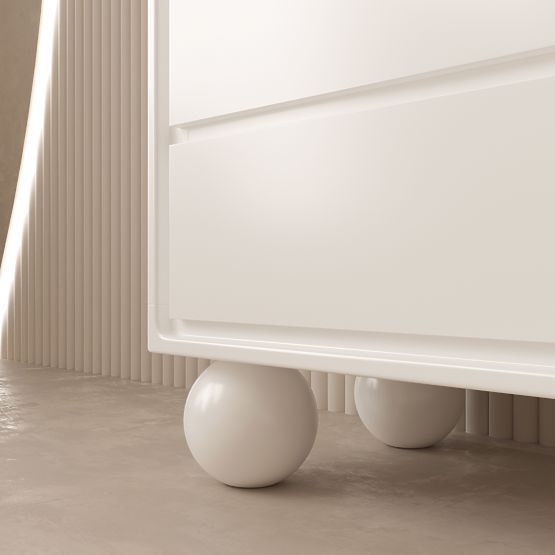 Comodă cu sertare Lauria 130 cm, albă, rotunjită, picioare bilă