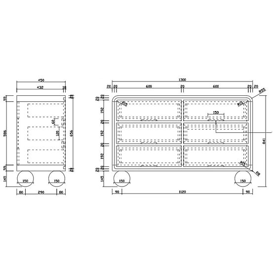 Comodă cu sertare Lauria 130 cm, albă, rotunjită, picioare bilă