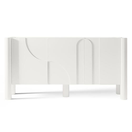 Comodă cu trei uși Lunaria cu fațadă frezată, albă