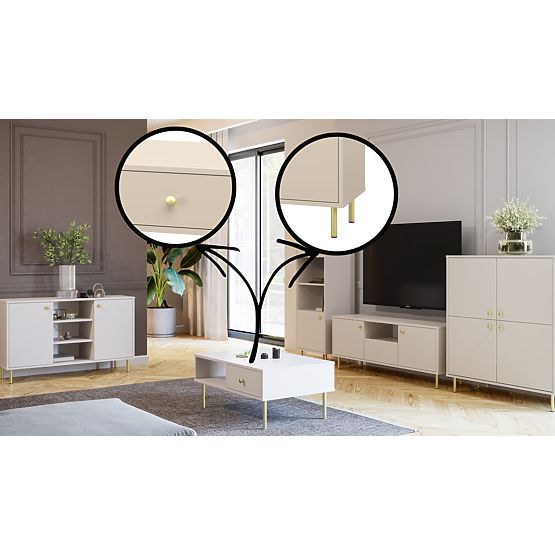 Comodă înaltă cu patru uși Venus cașmir picioare metalice aurii