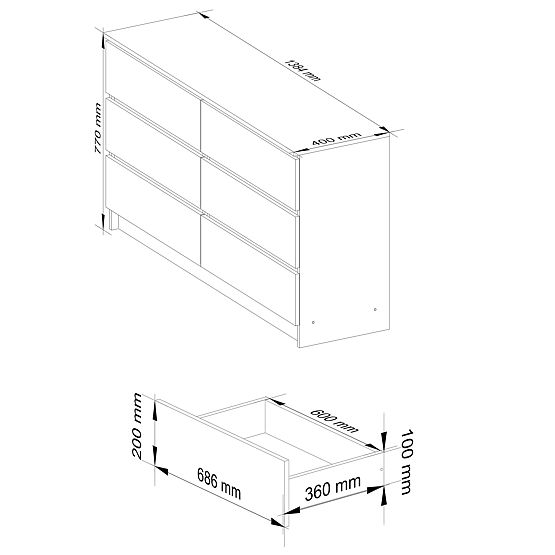 COMODĂ K 140 cm 6 SERTARE PK ALBĂ
