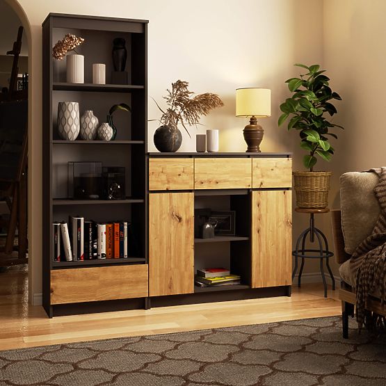 COMODĂ K100 2D 3SZ 1P PK GRAFIT GRI / DUB ARTISAN