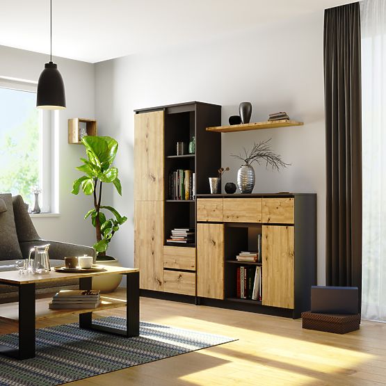 COMODĂ K100 2D 3SZ 1P PK GRAFIT GRI / DUB ARTISAN