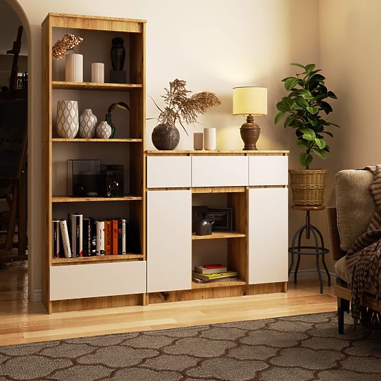 COMODĂ K100 2D 3SZ 1P PK STEJAR ARTISAN / ALB