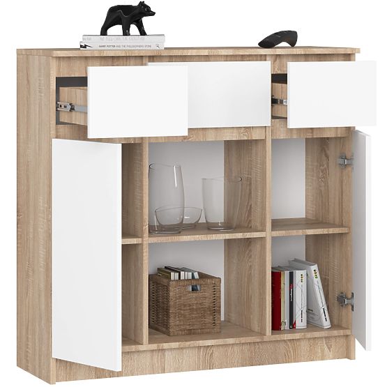 COMODĂ K100 2D 3SZ 1P PK STEJAR SONOMA / ALB