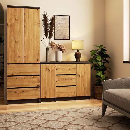 COMODĂ K100 2D 3SZ PK GRAFIT GRI / STEJAR ARTISAN