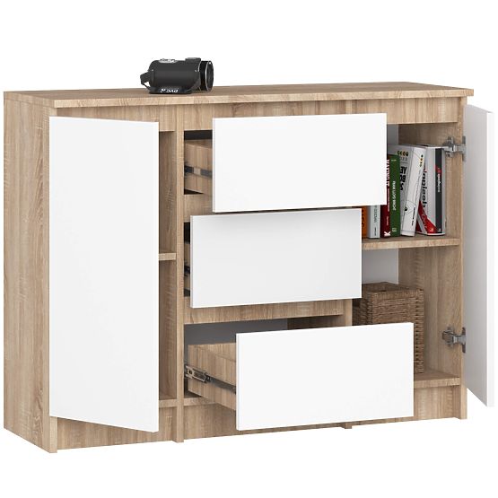 COMODĂ K100 2D 3SZ PK STEJAR SONOMA / ALB
