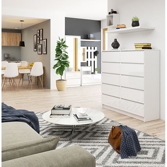 COMODĂ K120 10SZ CLP PK ALB LUCIOASĂ