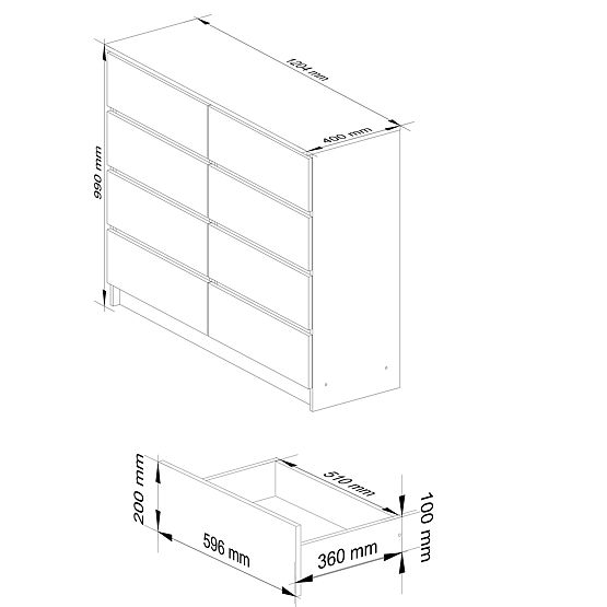 COMODĂ K120 8SZ CLP PK STEJAR ARTISAN / ALB