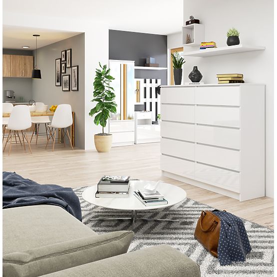 COMODĂ K140 10SZ CLP PK ALB LUCIOASĂ