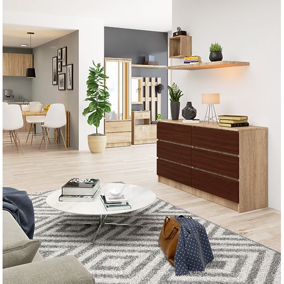COMODĂ K140 6SZ CLP STEJAR SONOMA / WENGE