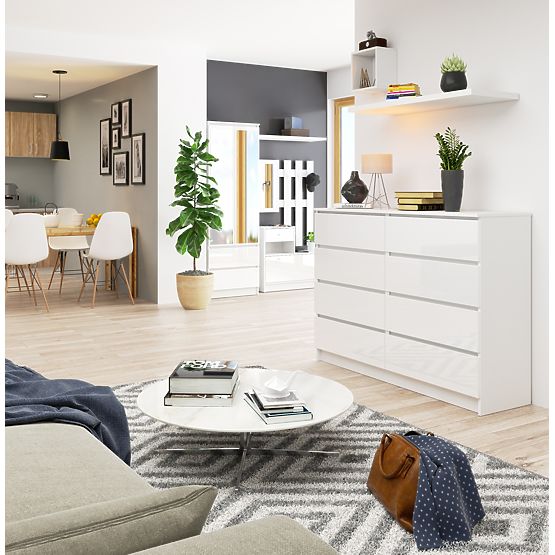 COMODĂ K140 8SZ CLP PK ALB LUCIOASĂ