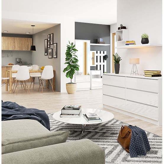 COMODĂ K160 6SZ CLP PK ALB LUCIOASĂ