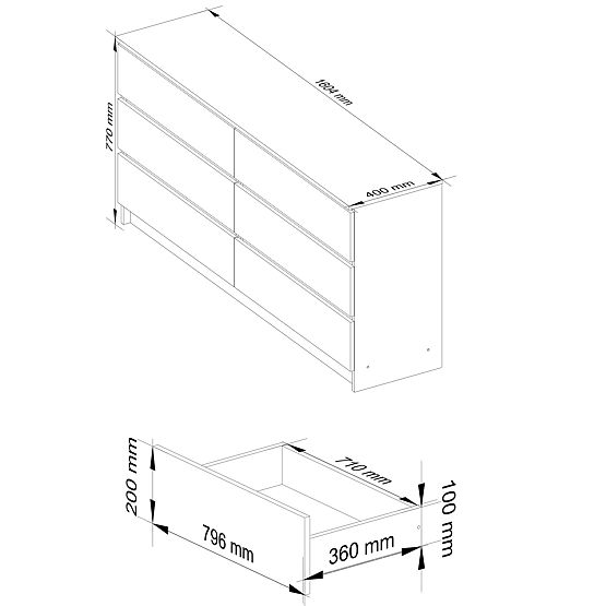 COMODĂ K160 6SZ CLP PK STEJAR SONOMA / ALB